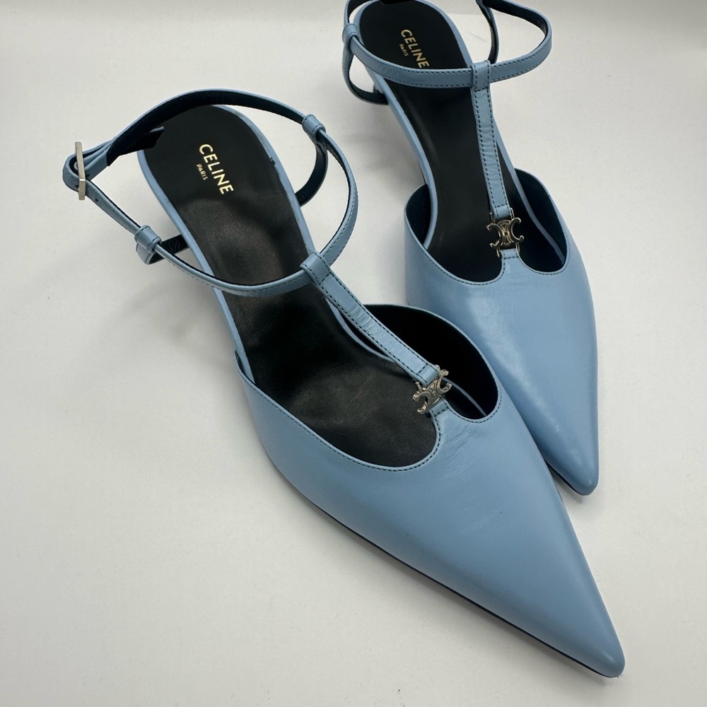 Celine Women's Kitten Triomphe Strap Leather Pump